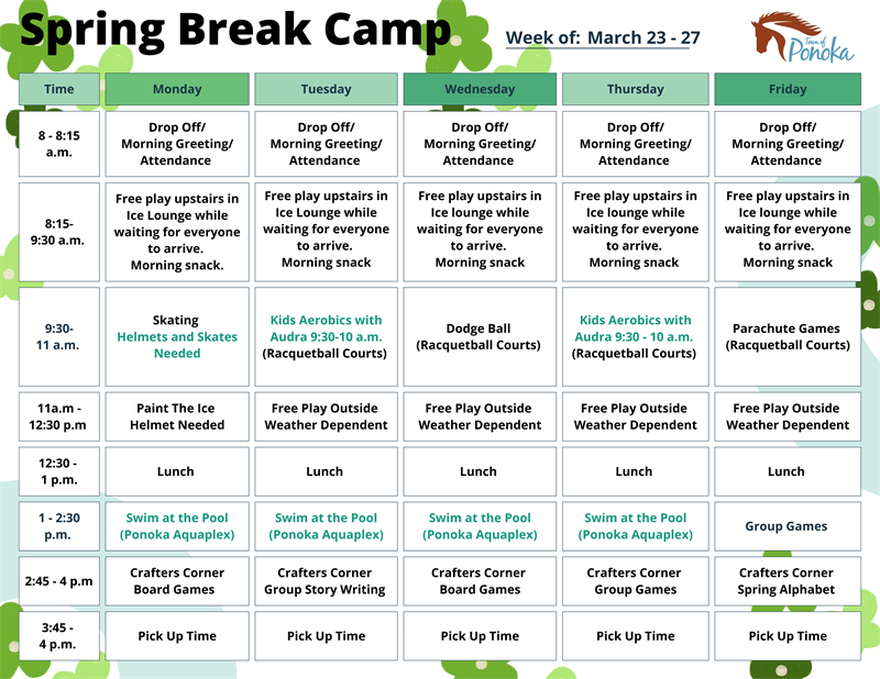 Spring Break Day Camp Schedule